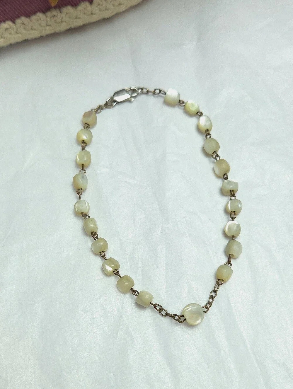 Antique Victorian Balamuti Mother of Pearl Beaded Sterling Silver Bracelet 8 1/4